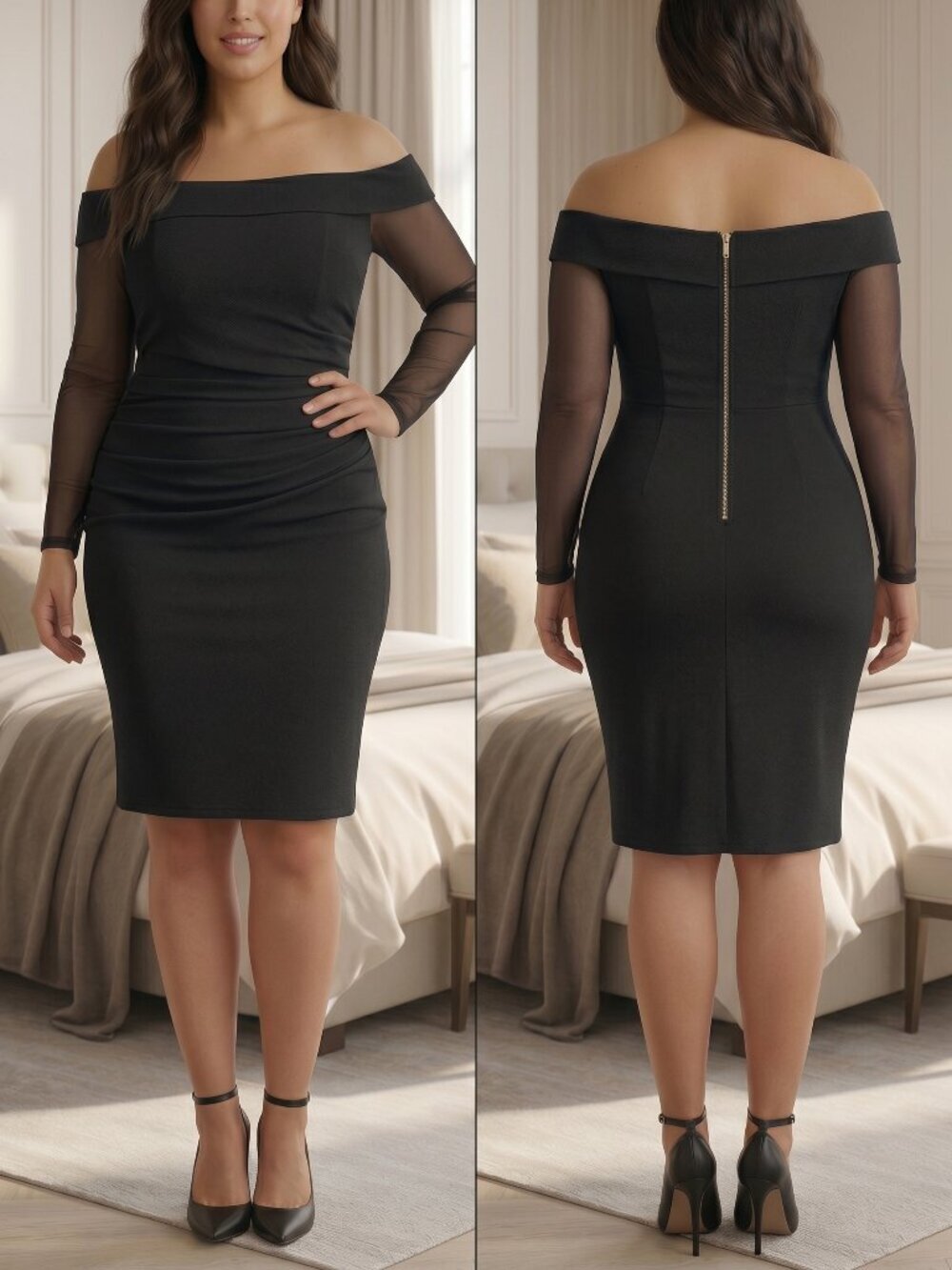 NWT Calvin Klein Illusion Sleeve Off Shoulder Dress $135